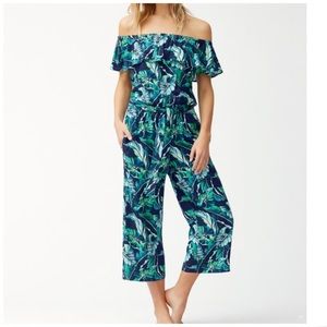Tommy Bahama Breezy Palms Off-The-Shoulder Cropped Jumpsuit Size Large Tropical